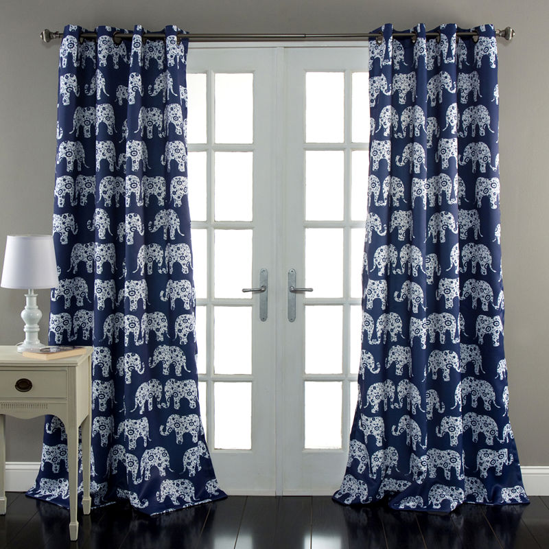 Half Moon Elephant Parade Room Darkening Window Curtain Set 52X84, 84