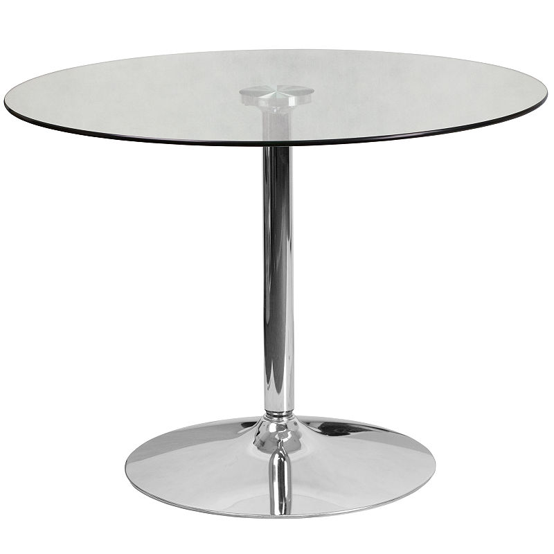 Flash Furniture 39.25" Round Glass Table with 29"H Chrome Base, Clear, Clear Glass