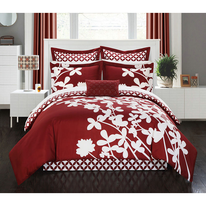 Chic Home Iris 11-Pc. Complete Bedding Set With Sheets, King, Red