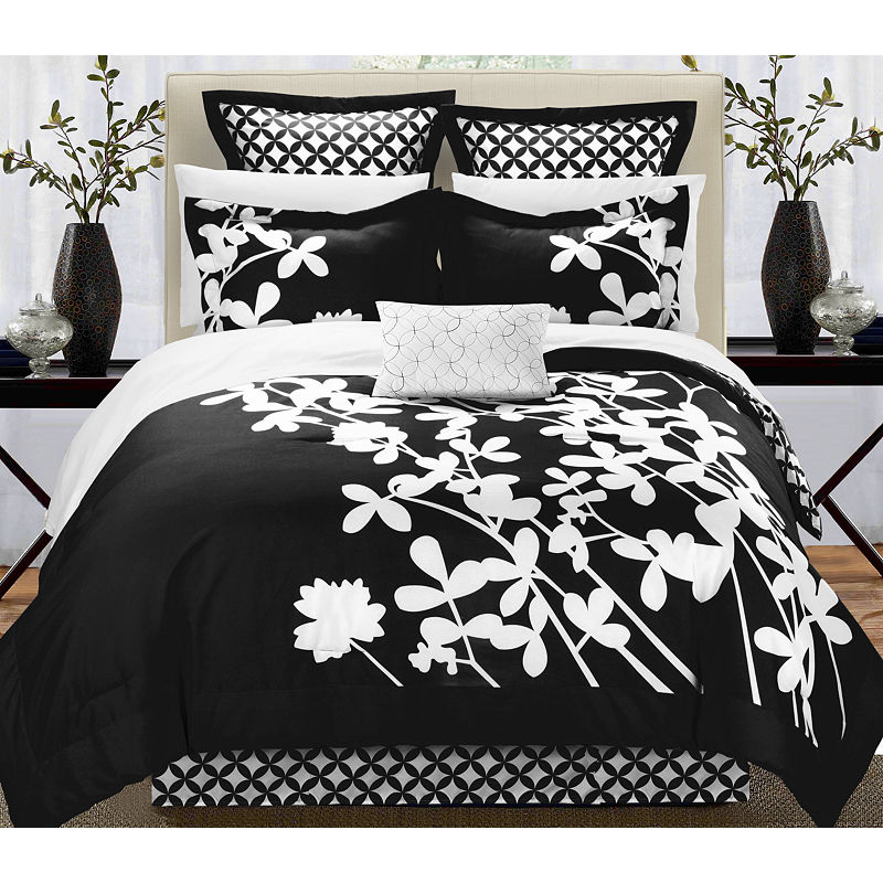 Chic Home Iris 11-Pc. Complete Bedding Set With Sheets, Queen, Black