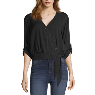 a.n.a Womens V Neck Elbow Sleeve Blouse - JCPenney