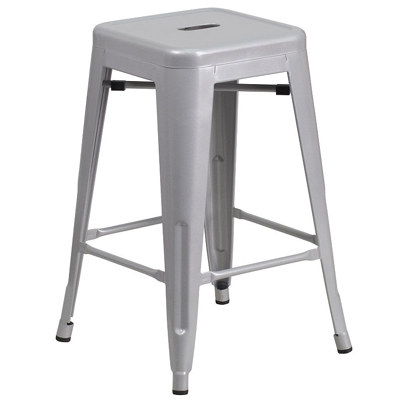 Flash Furniture 24" High Backless Metal Indoor-Outdoor Counter Height Stool with Square Seat, Multiple Colors