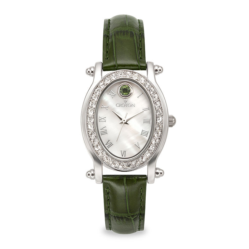 UPC 754425126103 product image for Croton Womens May Birthstone Crystal-Accent Green Leather Strap Watch | upcitemdb.com