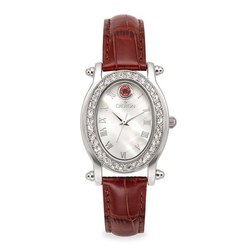 UPC 754425126141 product image for Croton Womens October Birthstone Crystal-Accent Red Leather Strap Watch | upcitemdb.com