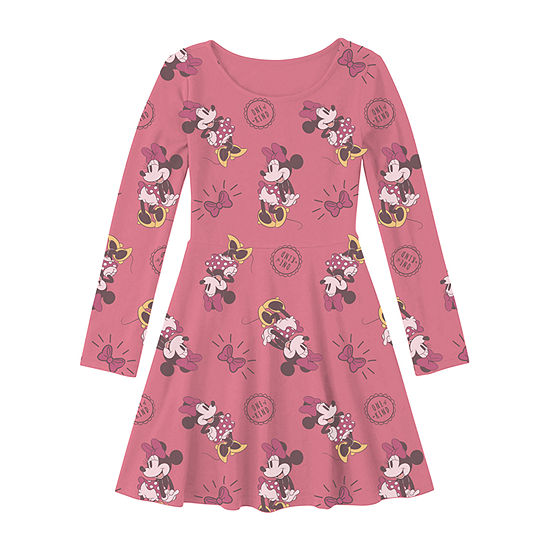 Little & Big Girls Long Sleeve Mickey and Friends Minnie Mouse Skater Dress