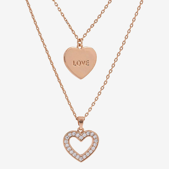 Sparkle Allure Cubic Zirconia 18K Rose Gold Over Brass 16 Inch Link Heart Strand Necklace