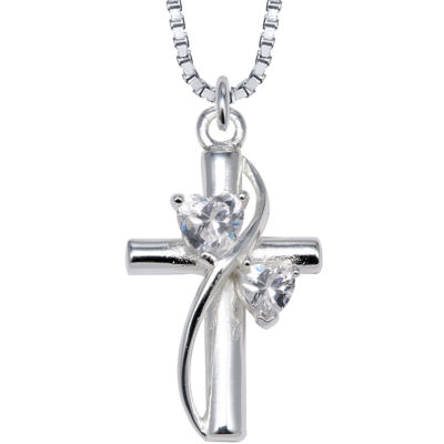 Cubic Zirconia Heart Cross Pendant Sterling Silver Necklace – Yalane