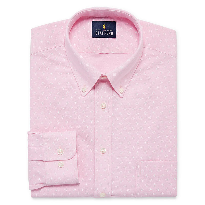Stafford Travel Wrinkle Free Stretch Oxford Big And Tall Mens Button Down Collar Long Sleeve Wrinkle Free Stretch Dress Shirt, Size 18/36-37, Pink