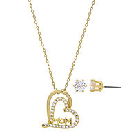 Sparkle Allure Mom Cubic Zirconia 14K Gold Over Brass Heart Jewelry Set