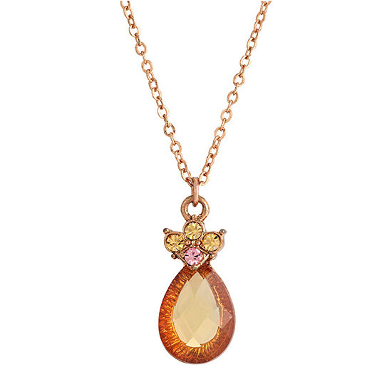 1928 Rose Gold Tone Crystal 16 Inch Pear Pendant Necklace