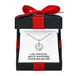 Limited Time Special! Womens Lab Created White Sapphire Sterling Silver Heart Pendant Necklace