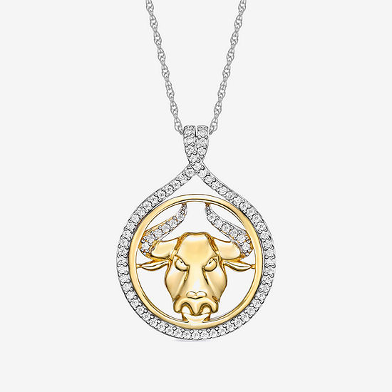 Taurus Womens Cubic Zirconia Sterling Silver Pendant Necklace