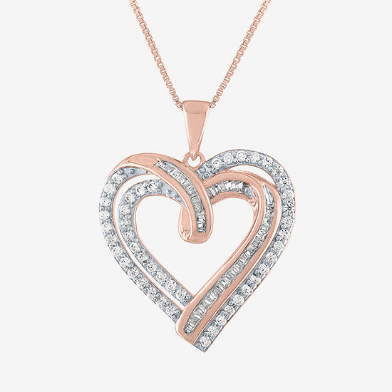 Womens 1/2 CT. T.W. Genuine White Diamond 14K Rose Gold Over Silver Sterling Silver Heart Pendant Necklace