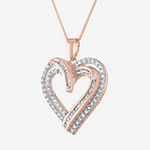 Womens 1/2 CT. T.W. Genuine White Diamond 14K Rose Gold Over Silver Sterling Silver Heart Pendant Necklace