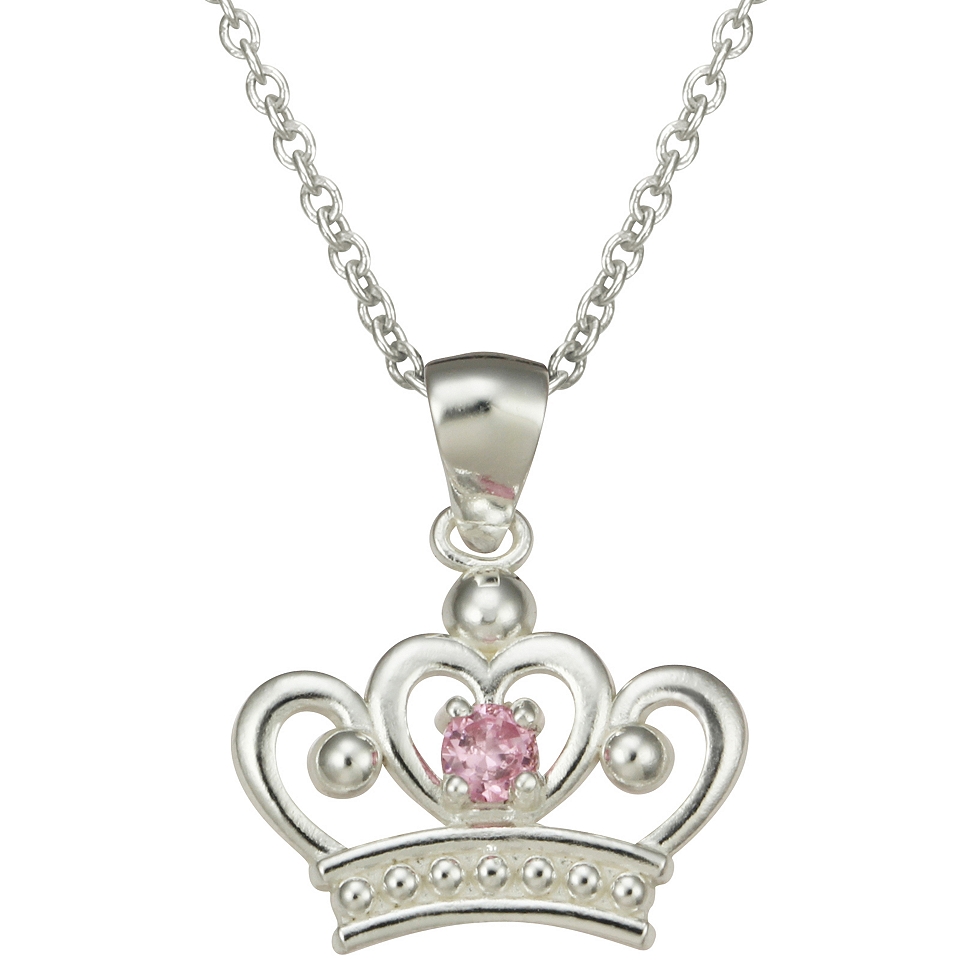 Disney Girls Pink Cubic Zirconia Princess Crown Pendant, Girls