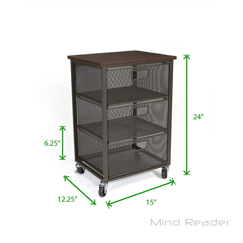 3 Tier Mesh File Cart on Wheels Gray - Mind Reader, Black