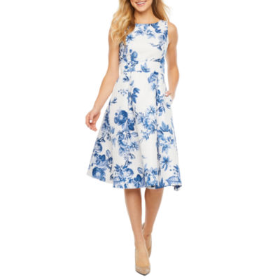 danny & nicole short sleeve lace floral fit & flare dress