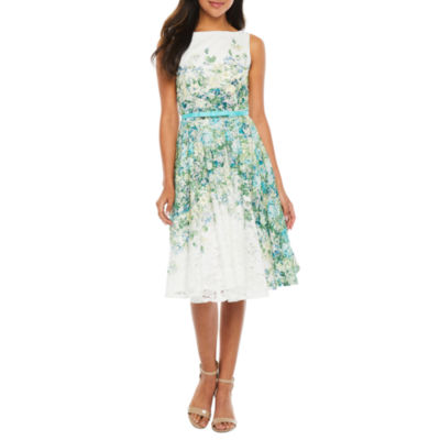 danny & nicole sleeveless lace floral fit & flare dress