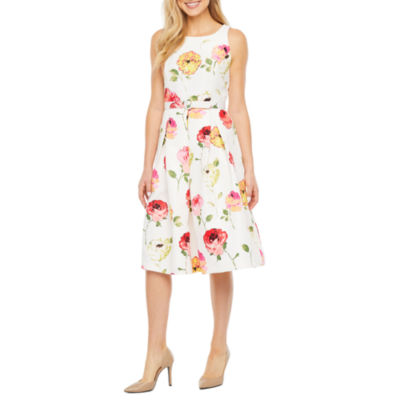 danny & nicole sleeveless floral fit & flare dress