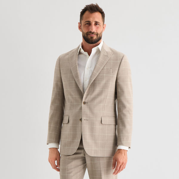 Stafford Coolmax All Season Ecomade Mens Classic Fit Windowpane Suit Jacket