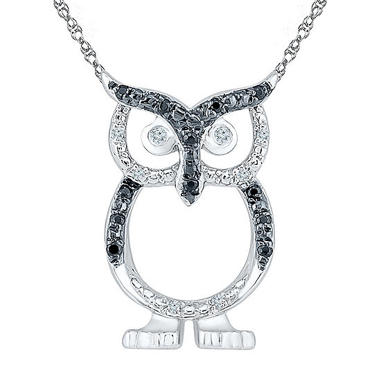 Owl Womens Diamond Accent Genuine Black Diamond Sterling Silver Pendant Necklace