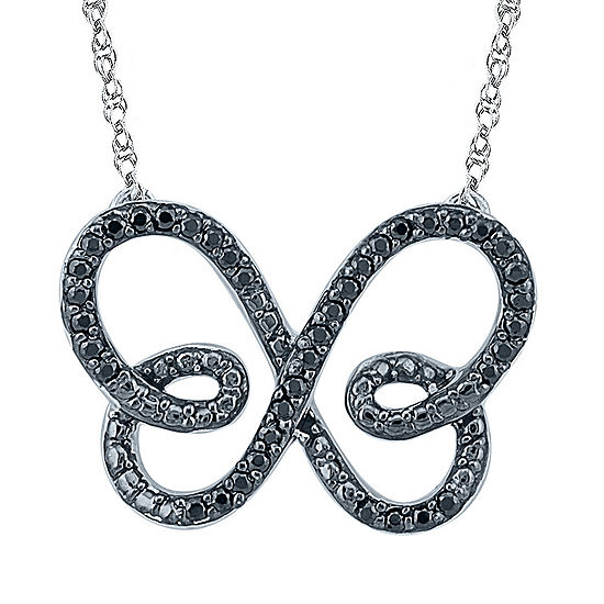 Womens 1/6 CT. T.W. Genuine Black Diamond Sterling Silver Pendant Necklace