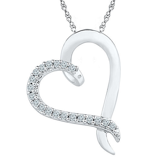 Womens Genuine White Diamond Sterling Silver Pendant Necklace