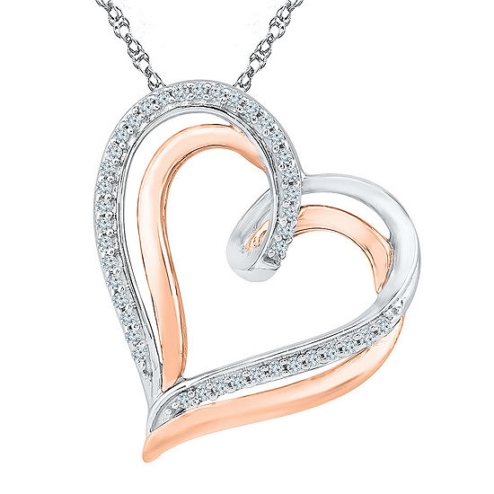 Womens 1/6 CT. T.W. Genuine White Diamond 10K Gold Over Silver Heart Pendant Necklace