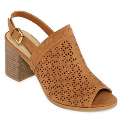 cognac peep toe heels