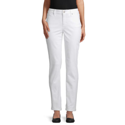 St. John's Bay Womens Mid Rise Straight Leg Jean, Color White JCPenney