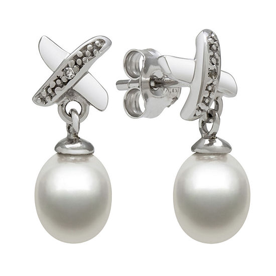 Sterling Silver Cultured Freshwater Pearl and Diamond-Accent Earrings