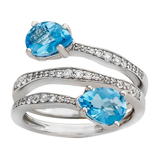 Genuine Blue Topaz & Lab Created White Sapphire Sterling Silver Ring