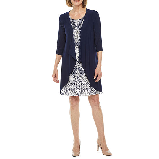 Lapis & Lilies 3/4 Sleeve Puff Print Jacket Dress with Attached Necklace