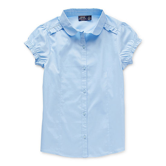 IZOD Little & Big Girls Short Sleeve Stretch Button-Down Shirt