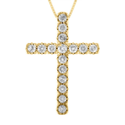 Womens 1/2 CT. T.W. Genuine White Diamond 10K Gold Cross Pendant Necklace JCPenney