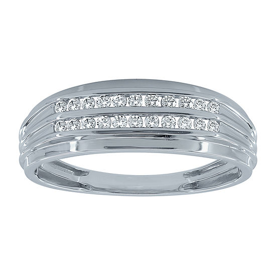 Mens 1/4 CT. T.W. Genuine White Diamond 10K White Gold Fashion Ring