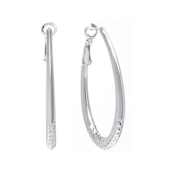 Sterling Silver Diamond Cut Oval 45MM Hoop Earrings