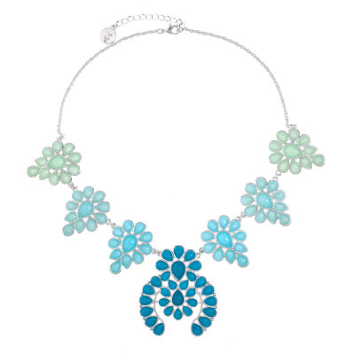 Womens Blue Flower Statement Necklace