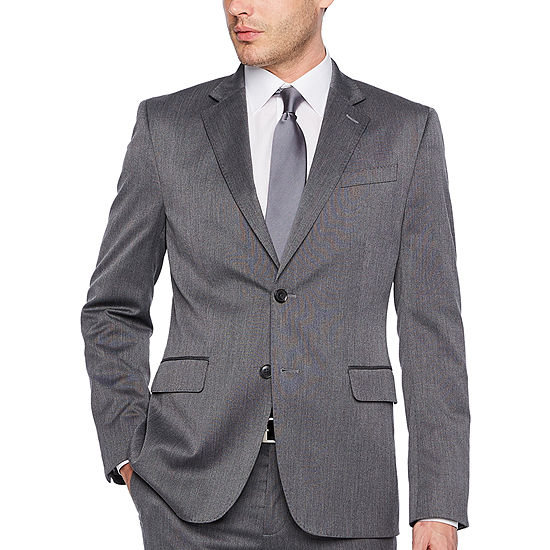 JF J.Ferrar Mens Pin Dot Slim Fit Suit Jacket, Color: Dark Grey ...