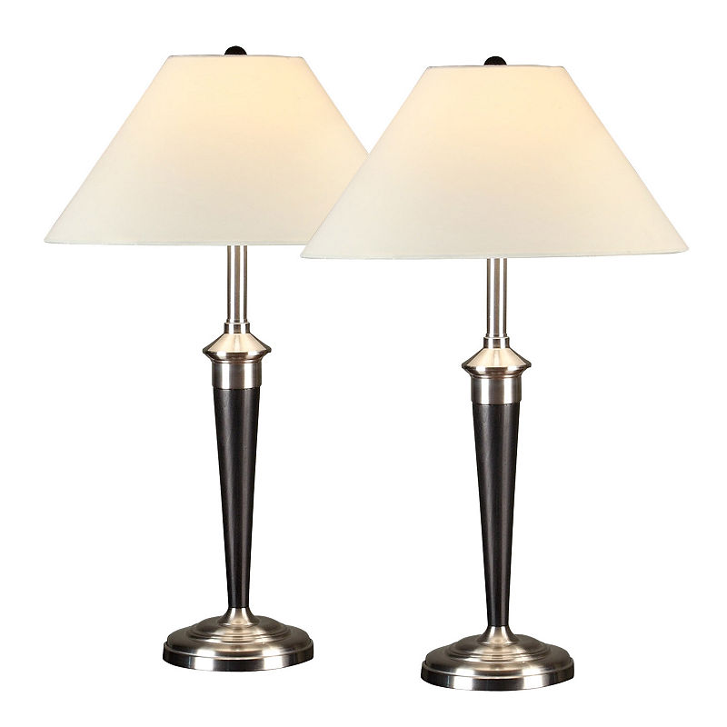 Tenbury Wells Collection 2-Piece Classic Cordinates Espresso And Brushed Steel Table Lamps, Black