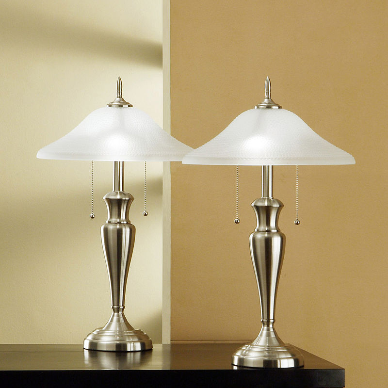 Tenbury Wells Collection 2-Piece Classic Cordinates 24-Inch Brushed Steel Table Lamps With High Quality Hammered Glass Shades, Silver