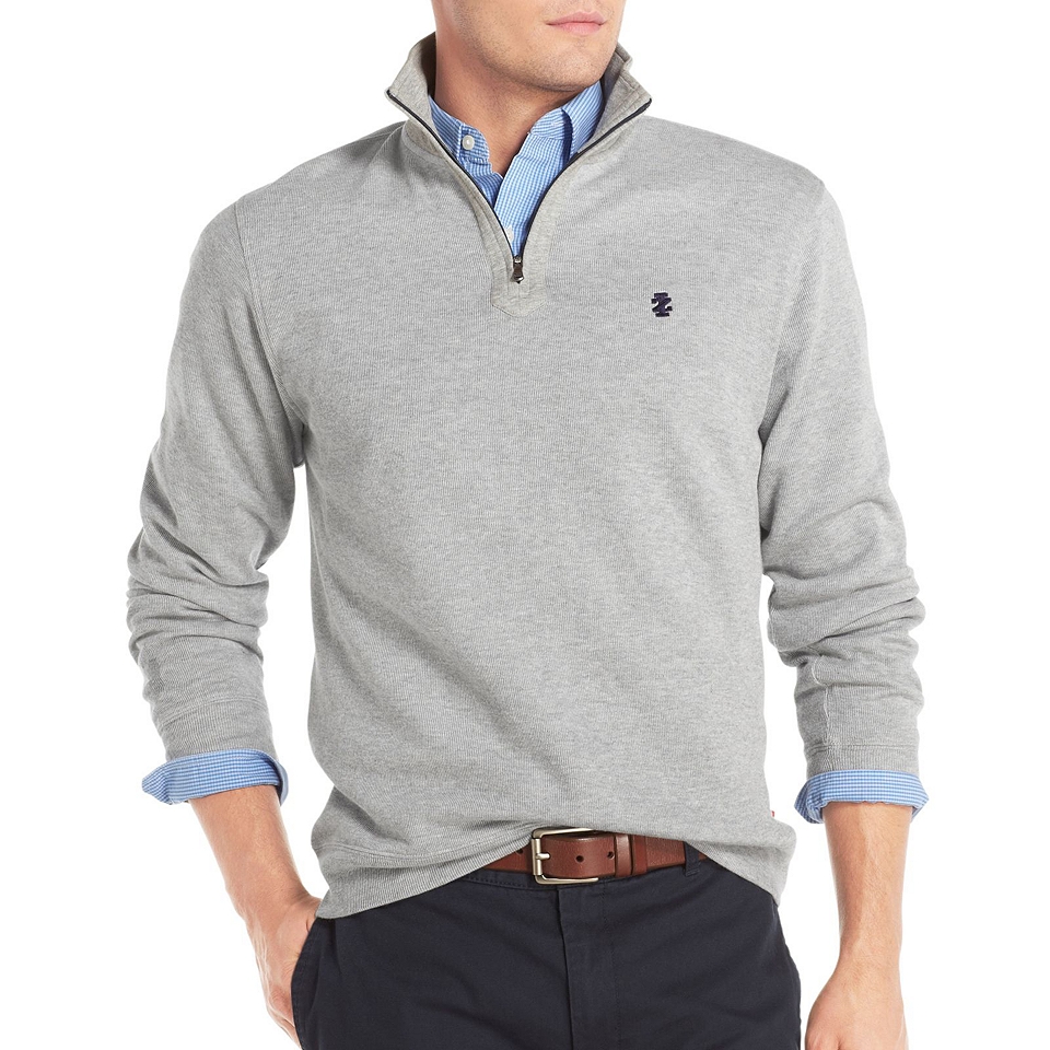 Izod French Rib Quarter Zip Sweater, Gray, Mens