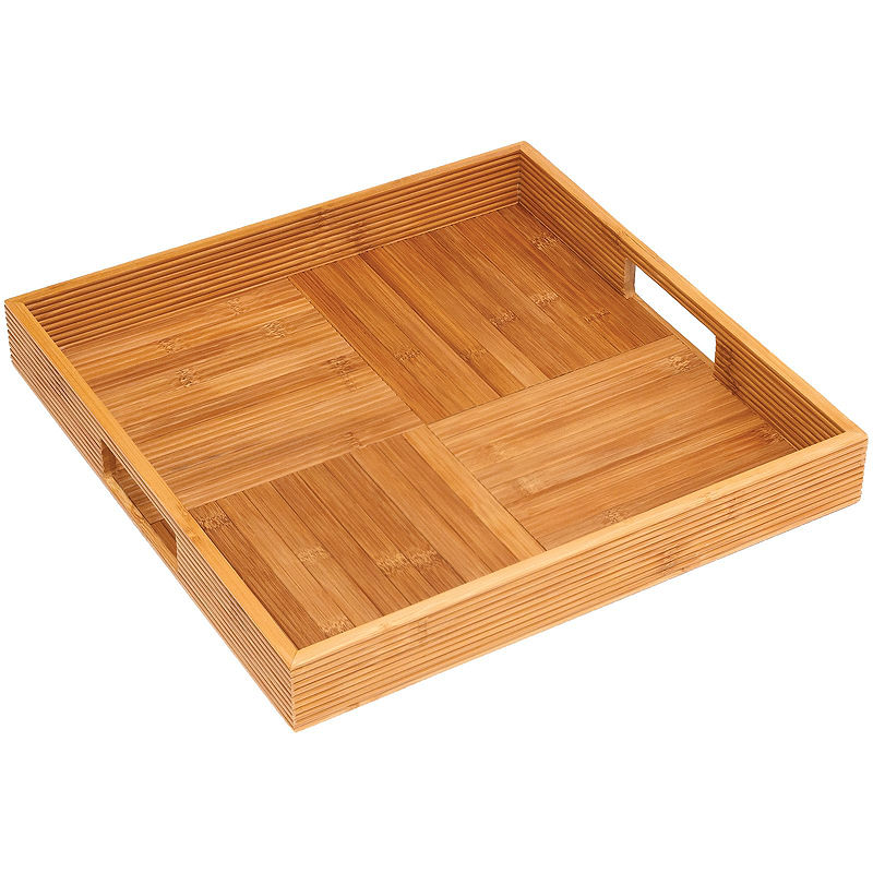 Bamboo Square Ribbed Serving Tray, Brown