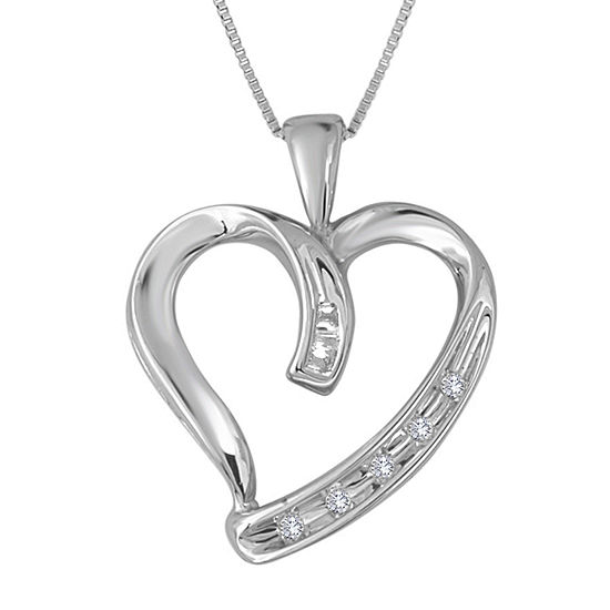 Diamond-Accent 10K White Gold Heart Pendant Necklace