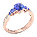 Modern Bride Gemstone Womens 1/10 CT. T.W. Genuine Blue Tanzanite 10K Rose Gold Round Engagement Ring