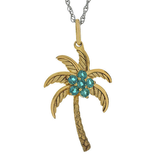 Simulated Emerald Palm Tree Pendant Necklace