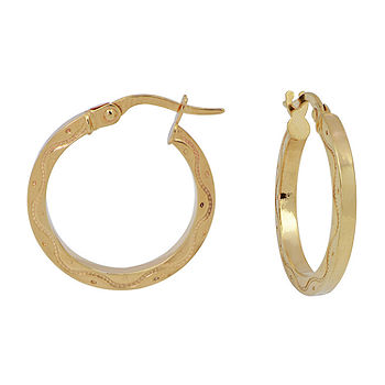 14K Yellow Gold Diamond-cut Hoop Earrings