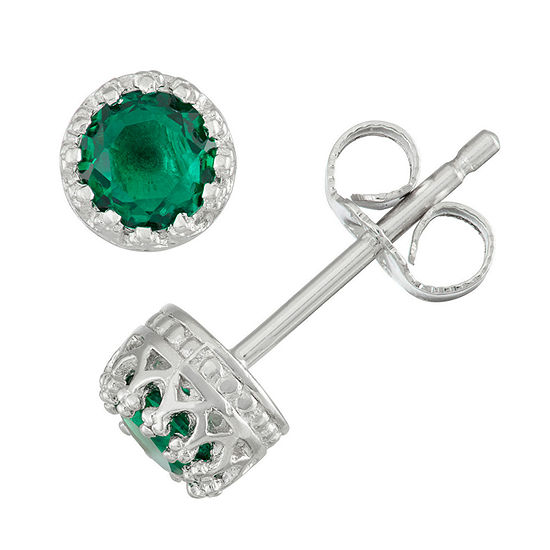 Children's Sterling Silver Emerald 4mm Stud Earrings