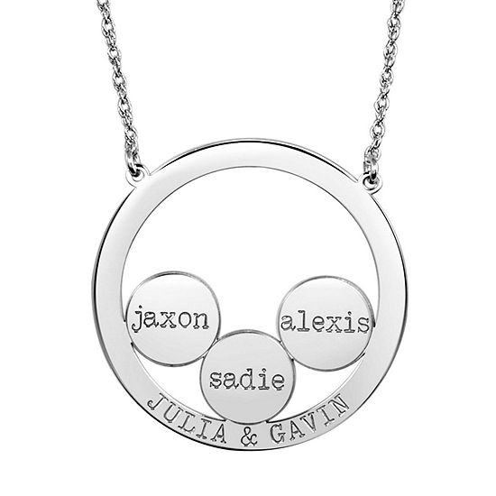Personalized Womens 10K White Gold Open Circle with Family Names Pendant Necklace