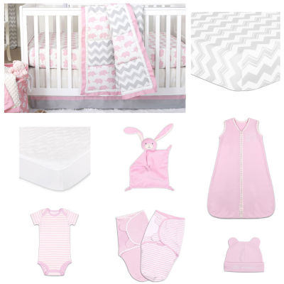 The Peanut Shell Ellie Pretty Crib Bedding Set Color Pink Grey